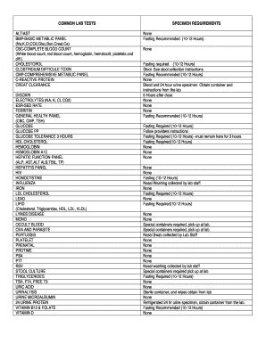 medical test list pdf